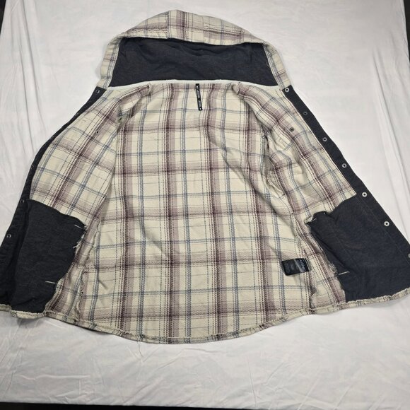Kuhl Shirt Jacket Shacket Womens Small Beige Plaid Kleo Grunge Hooded Snap Heavy - Picture 5 of 14